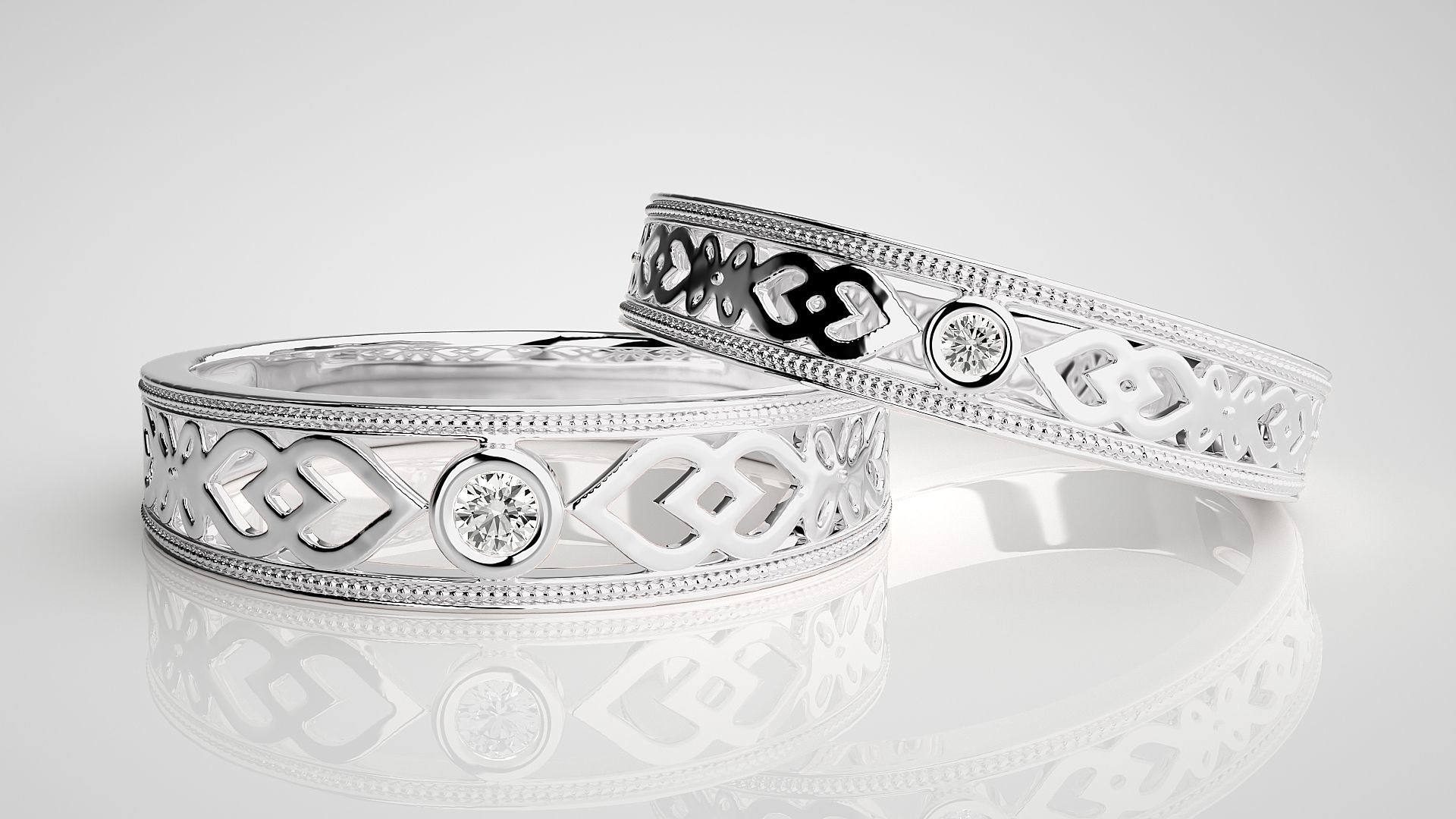 Solitaire Mesh Couple Band Ring 3dm stl render detail 3D print model_5