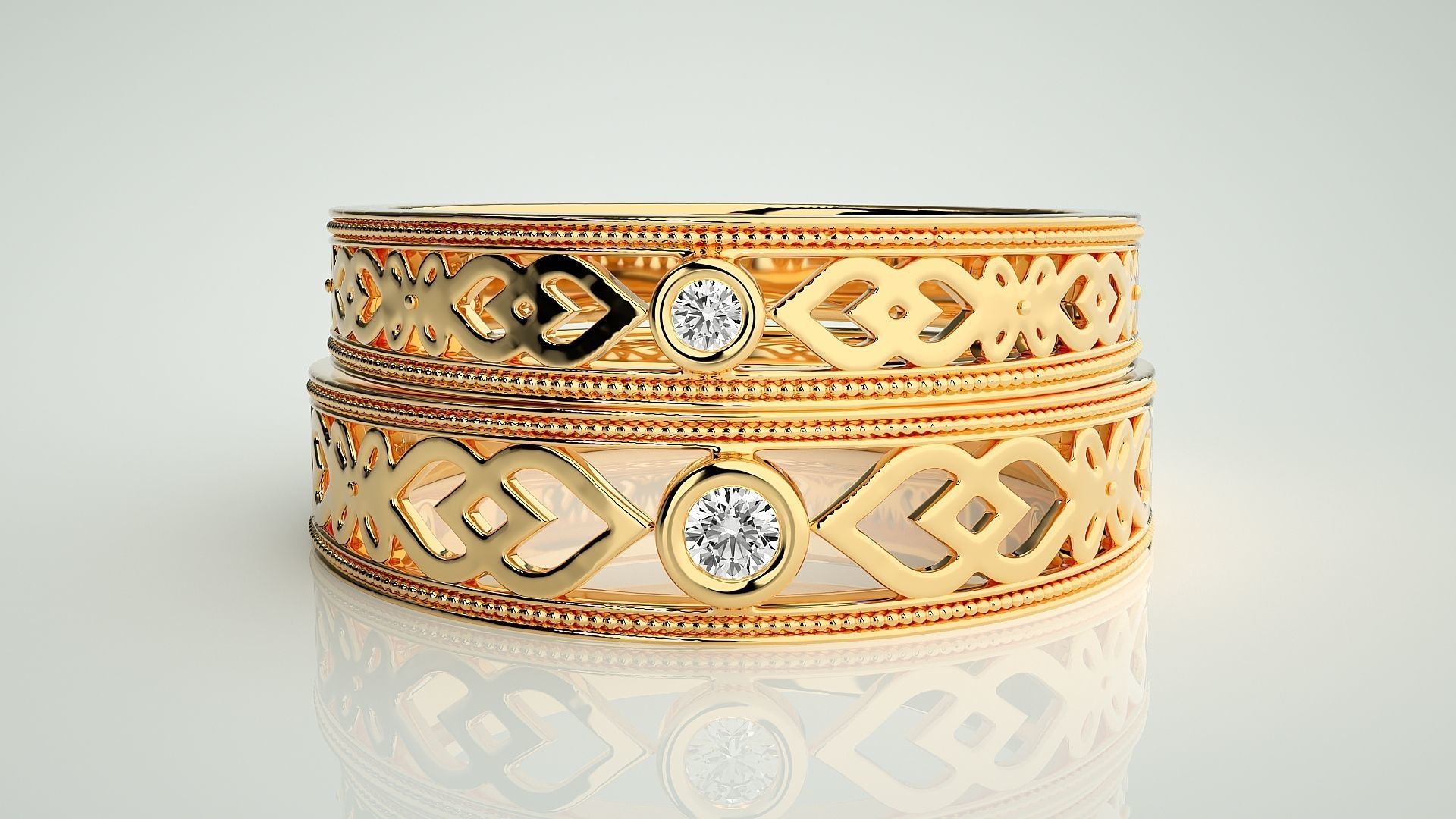 Solitaire Mesh Couple Band Ring 3dm stl render detail 3D print model_11