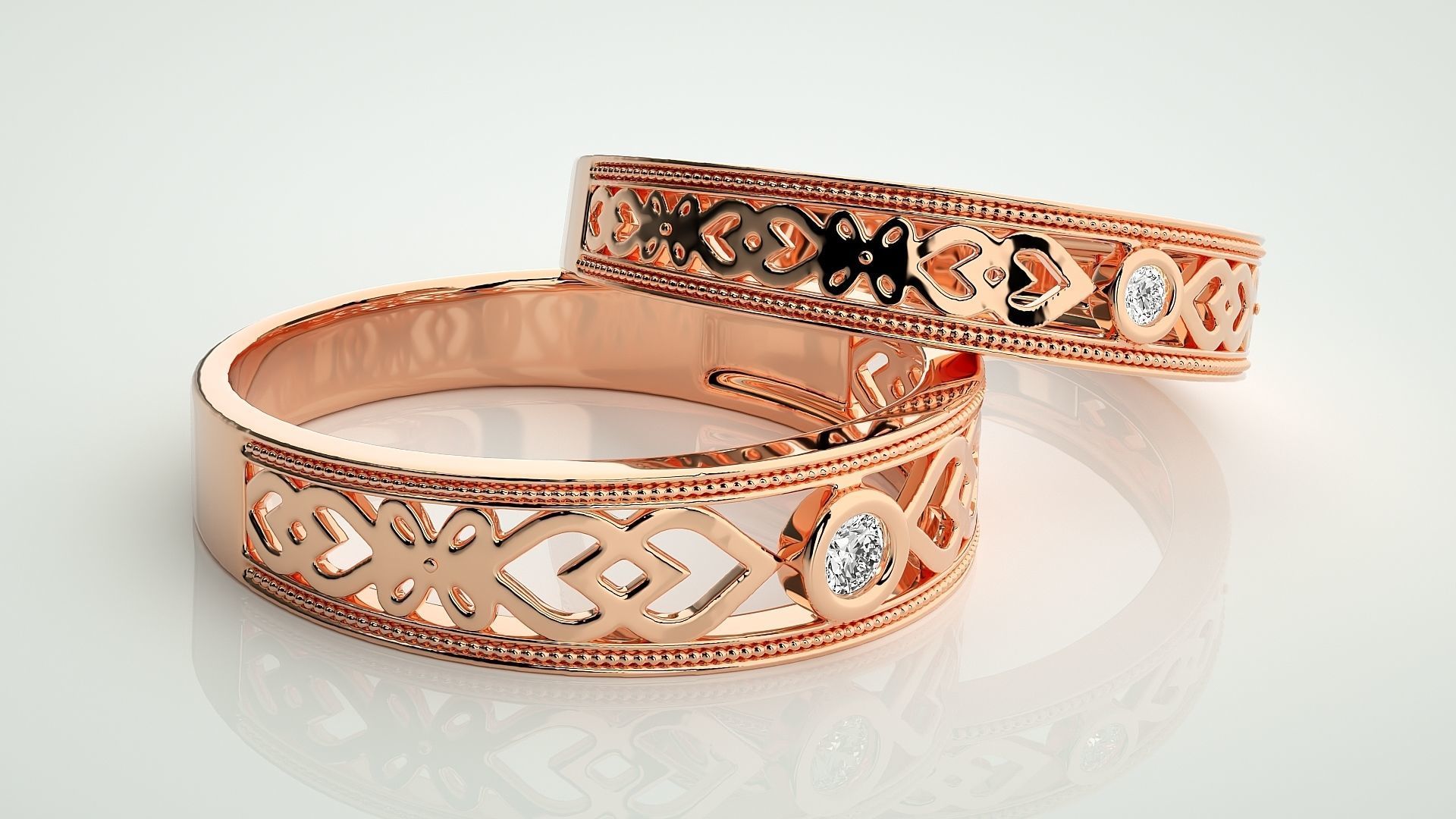 Solitaire Mesh Couple Band Ring 3dm stl render detail 3D print model_1