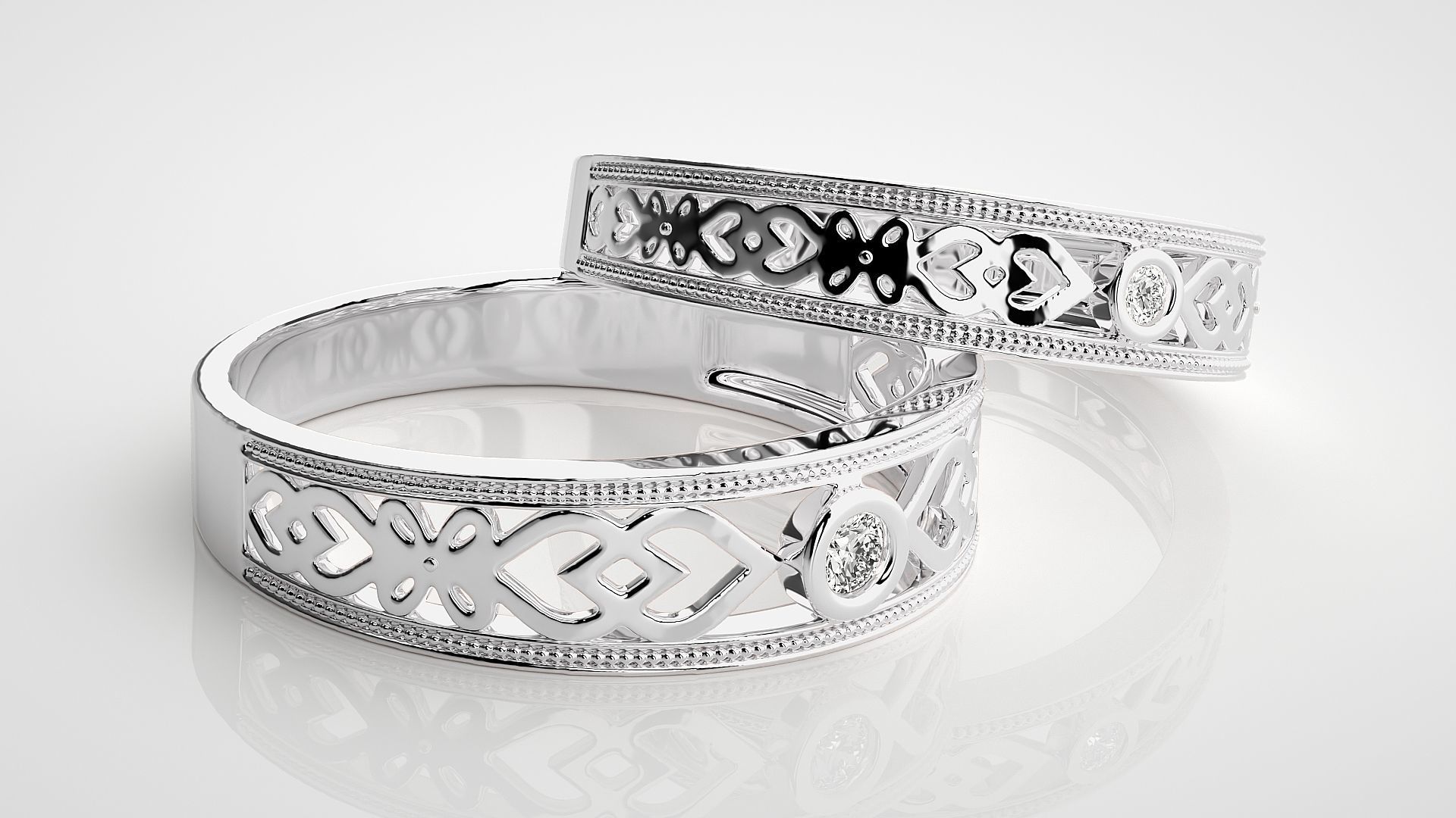 Solitaire Mesh Couple Band Ring 3dm stl render detail 3D print model_6