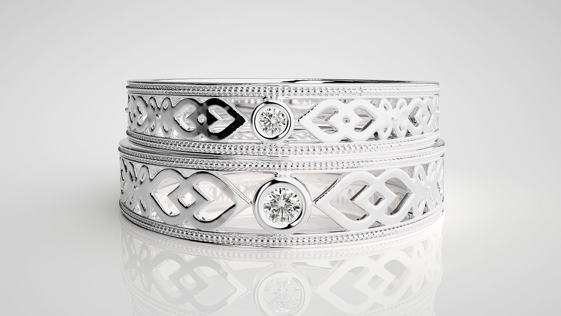 Solitaire Mesh Couple Band Ring 3dm stl render detail 3D print model_7