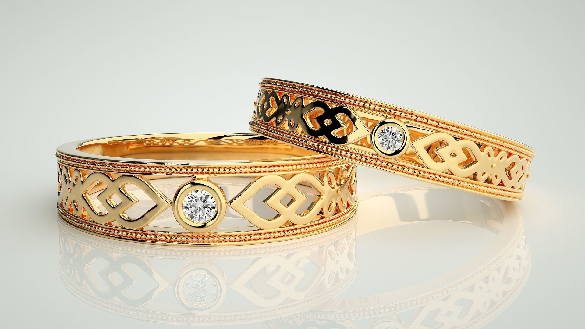 Solitaire Mesh Couple Band Ring 3dm stl render detail 3D print model_9