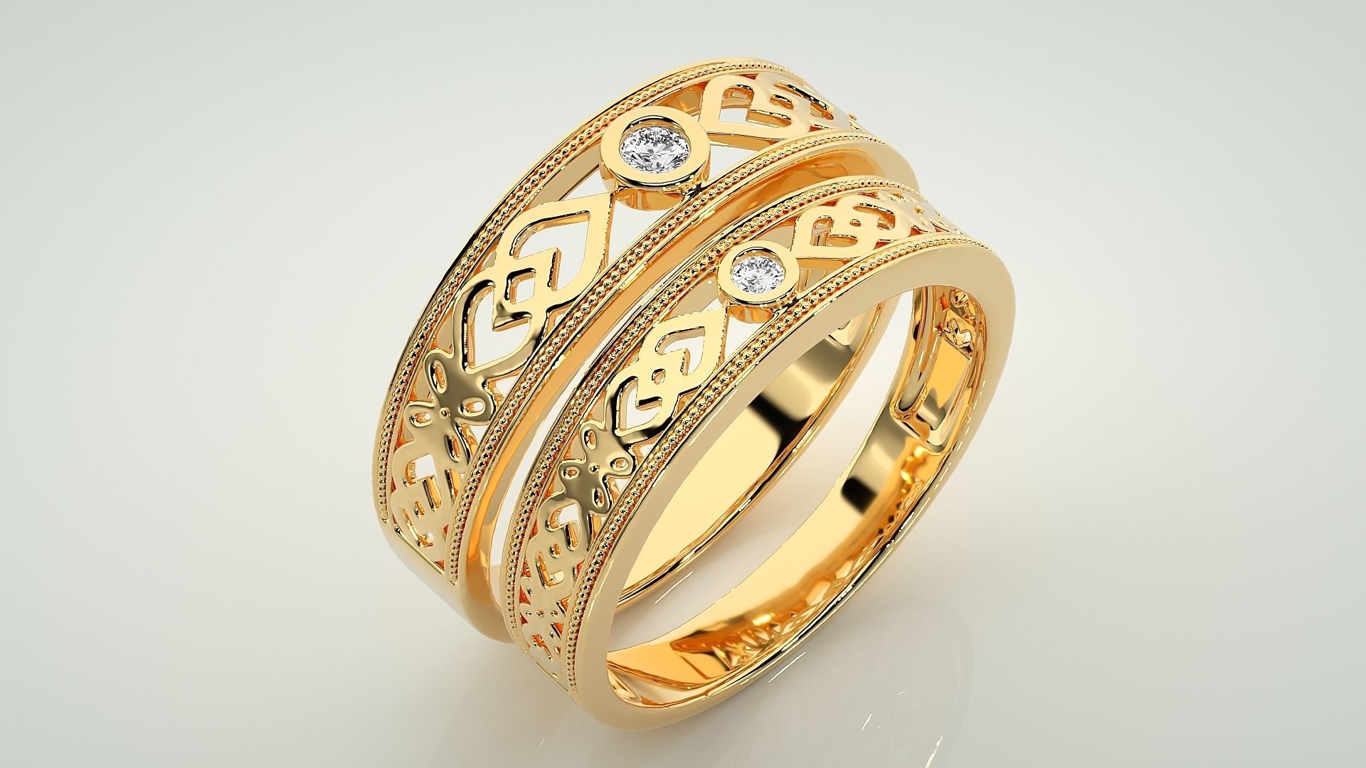 Solitaire Mesh Couple Band Ring 3dm stl render detail 3D print model_12