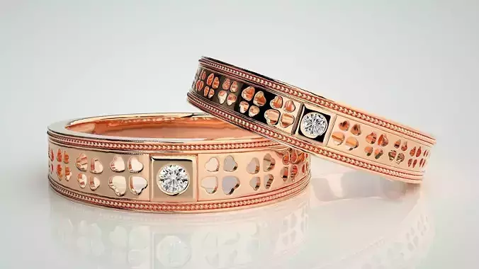 Solitaire Mesh Couple Band Ring 3dm stl render detail 