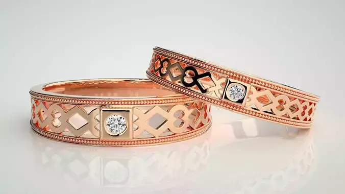 Solitaire Mesh Couple Band Ring 3dm stl render detail 