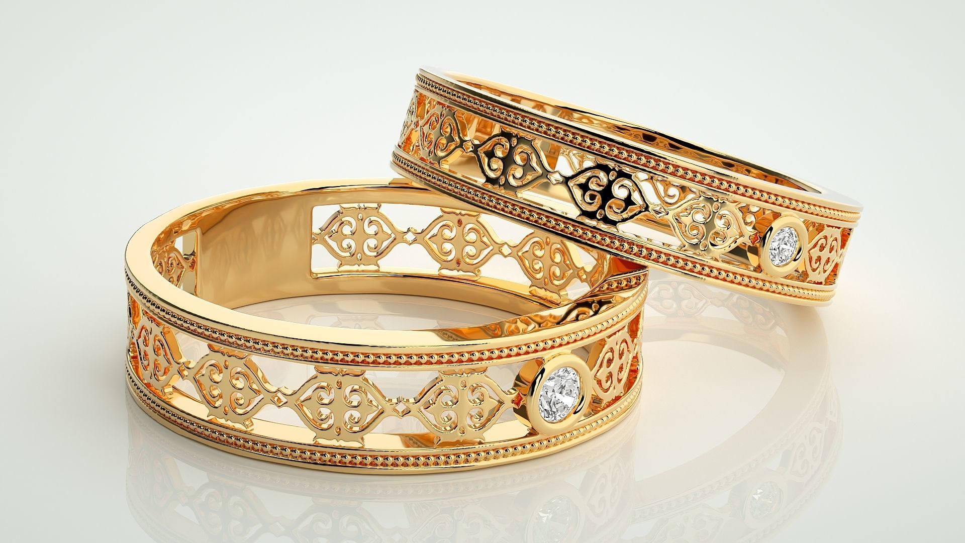 Solitaire Mesh Couple Band Ring 3dm stl render detail 3D print model_10