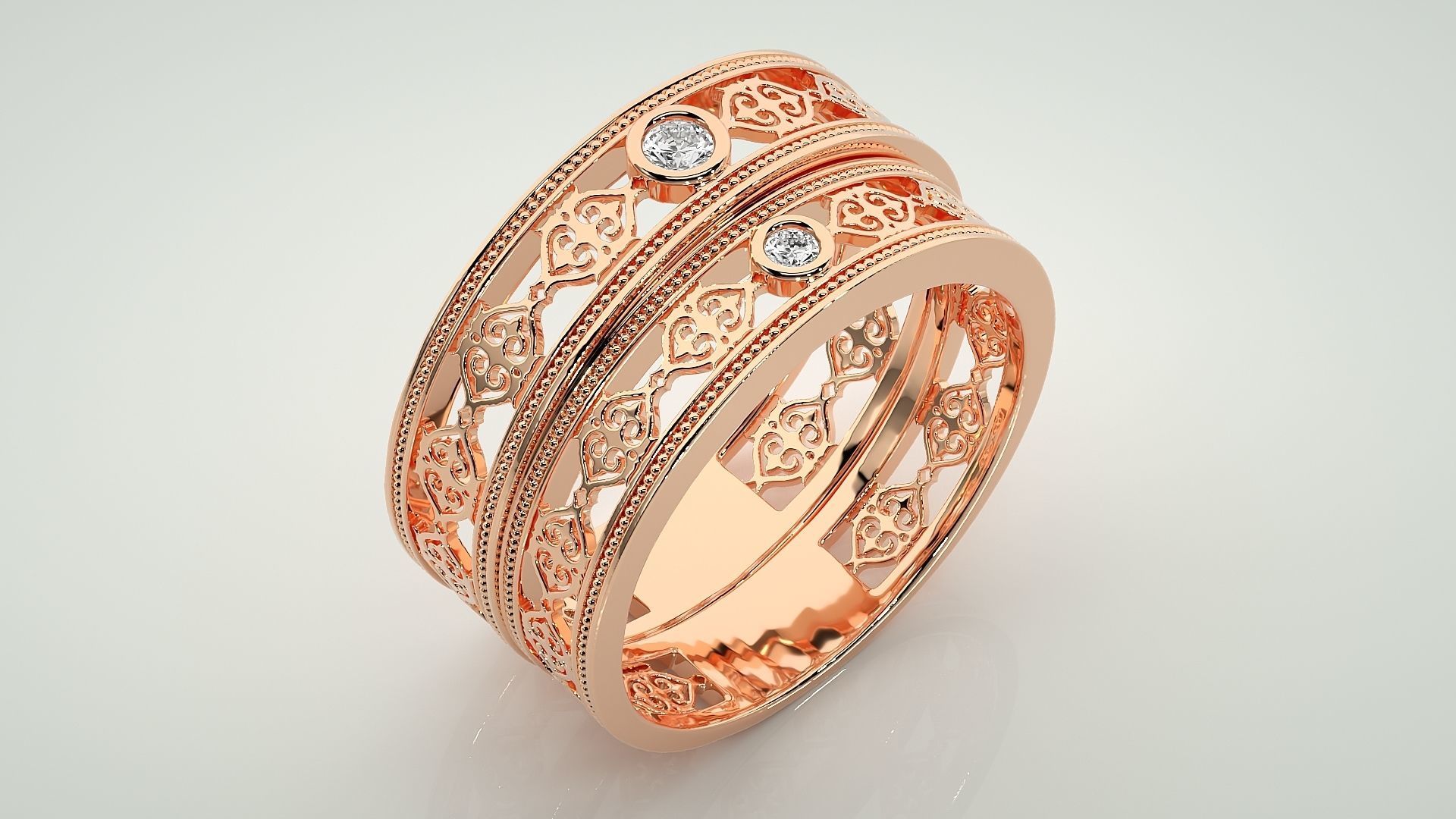 Solitaire Mesh Couple Band Ring 3dm stl render detail 3D print model_4