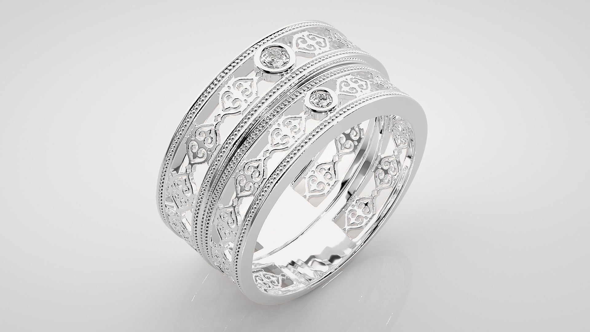 Solitaire Mesh Couple Band Ring 3dm stl render detail 3D print model_8