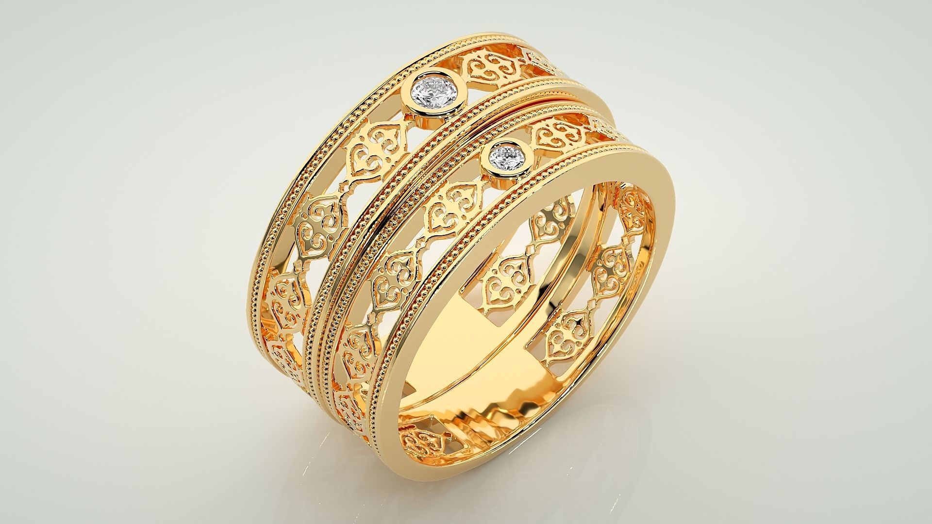 Solitaire Mesh Couple Band Ring 3dm stl render detail 3D print model_12