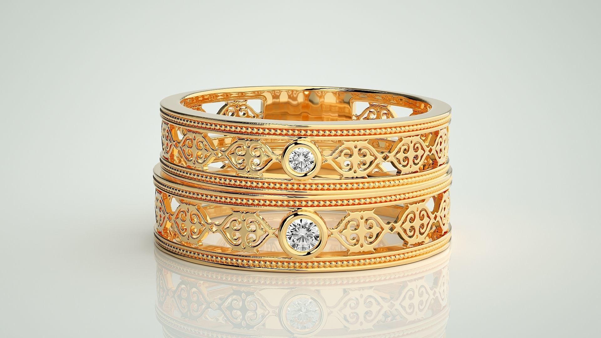 Solitaire Mesh Couple Band Ring 3dm stl render detail 3D print model_11