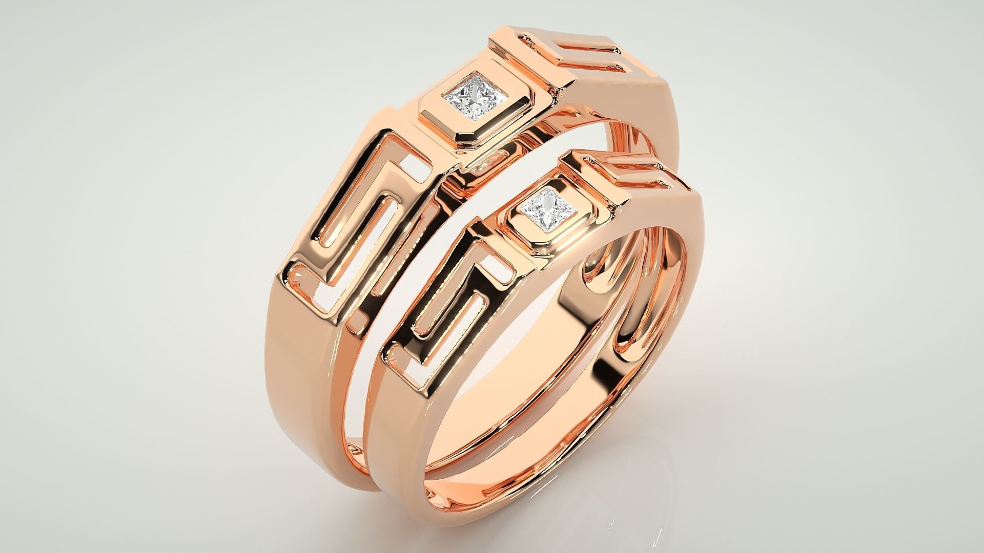 Princess Solitaire Superman Couple Band Ring 3dm stl render 3D print model_4