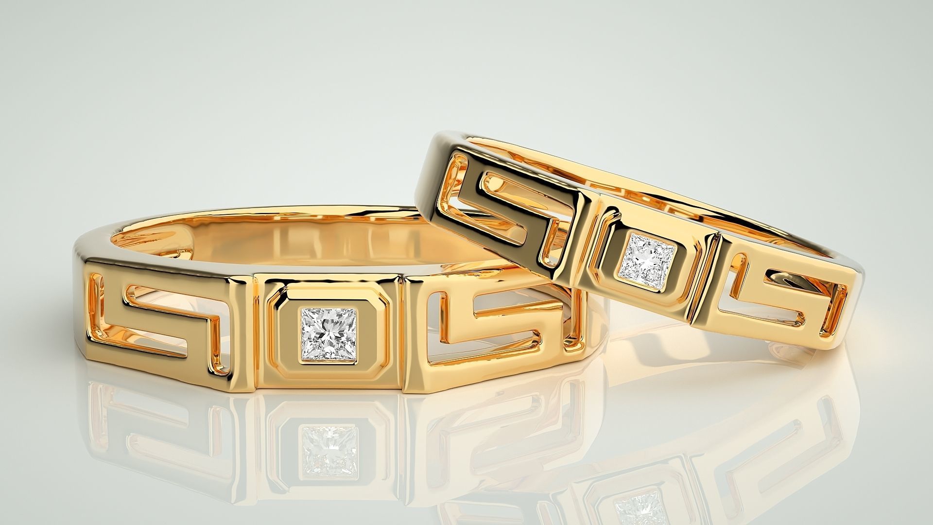 Princess Solitaire Superman Couple Band Ring 3dm stl render 3D print model_9