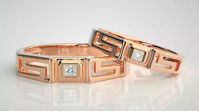 Princess Solitaire Superman Couple Band Ring 3dm stl render 3D print model