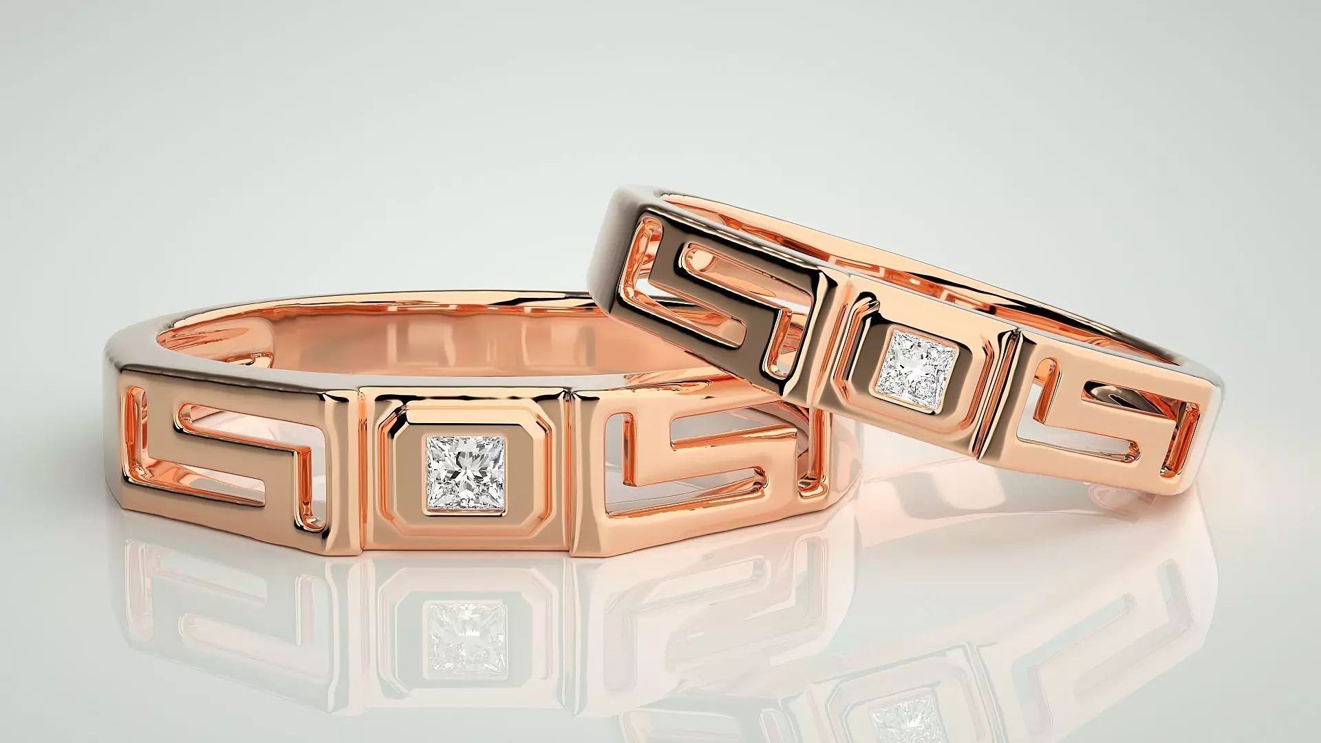 Princess Solitaire Superman Couple Band Ring 3dm stl render 3D print model_0