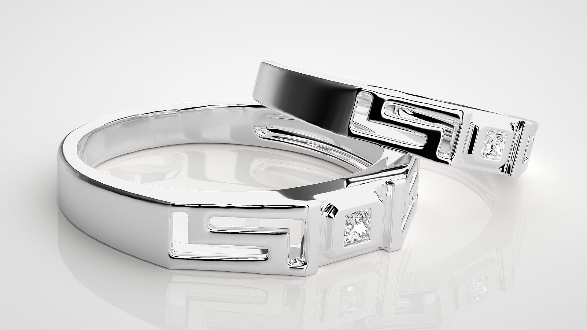 Princess Solitaire Superman Couple Band Ring 3dm stl render 3D print model_6