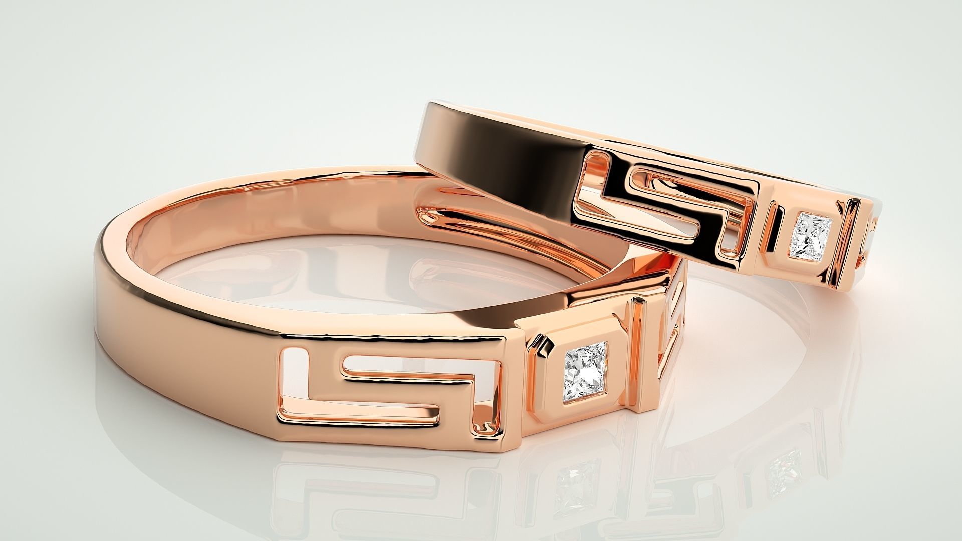 Princess Solitaire Superman Couple Band Ring 3dm stl render 3D print model_1