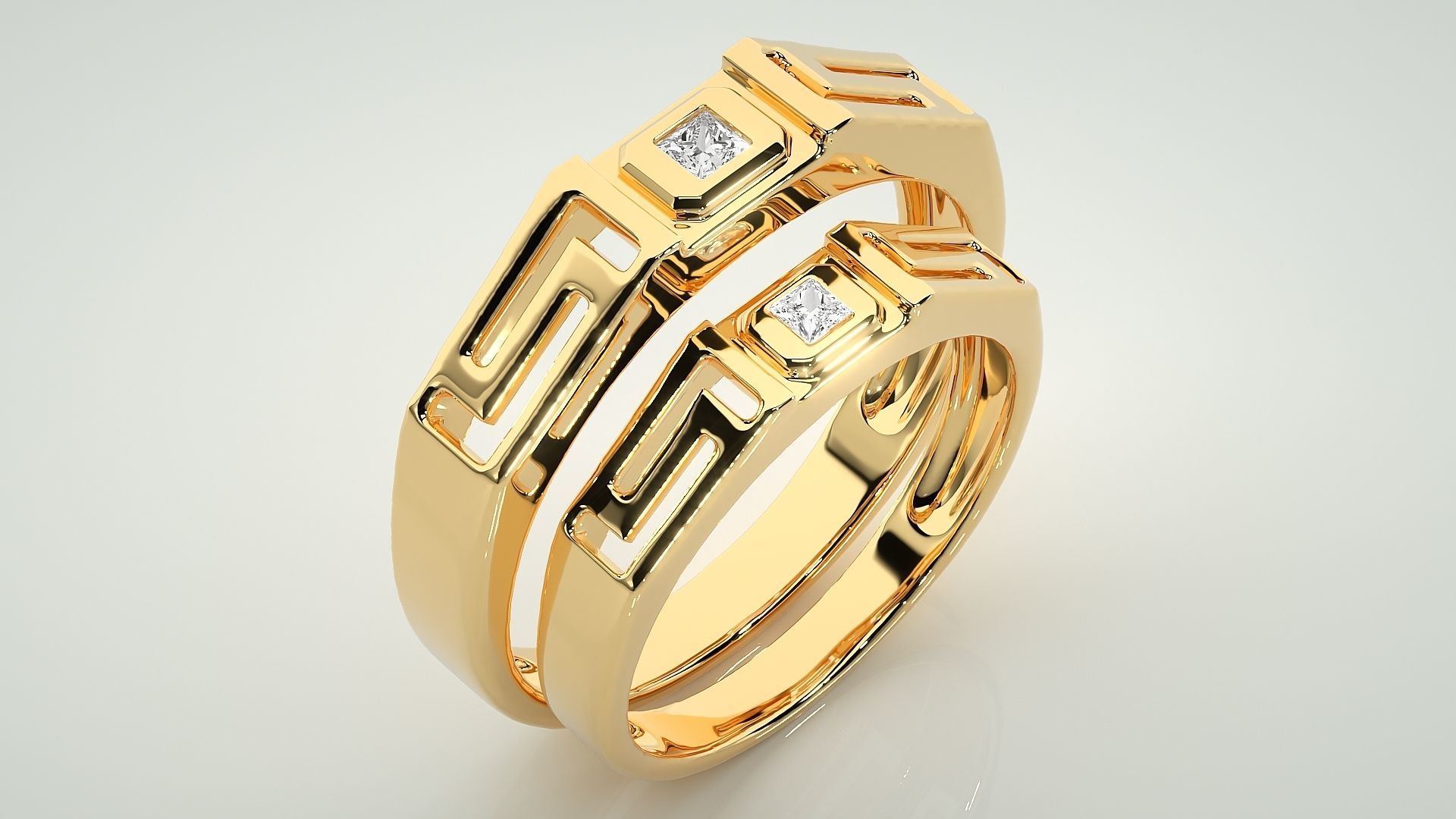 Princess Solitaire Superman Couple Band Ring 3dm stl render 3D print model_12