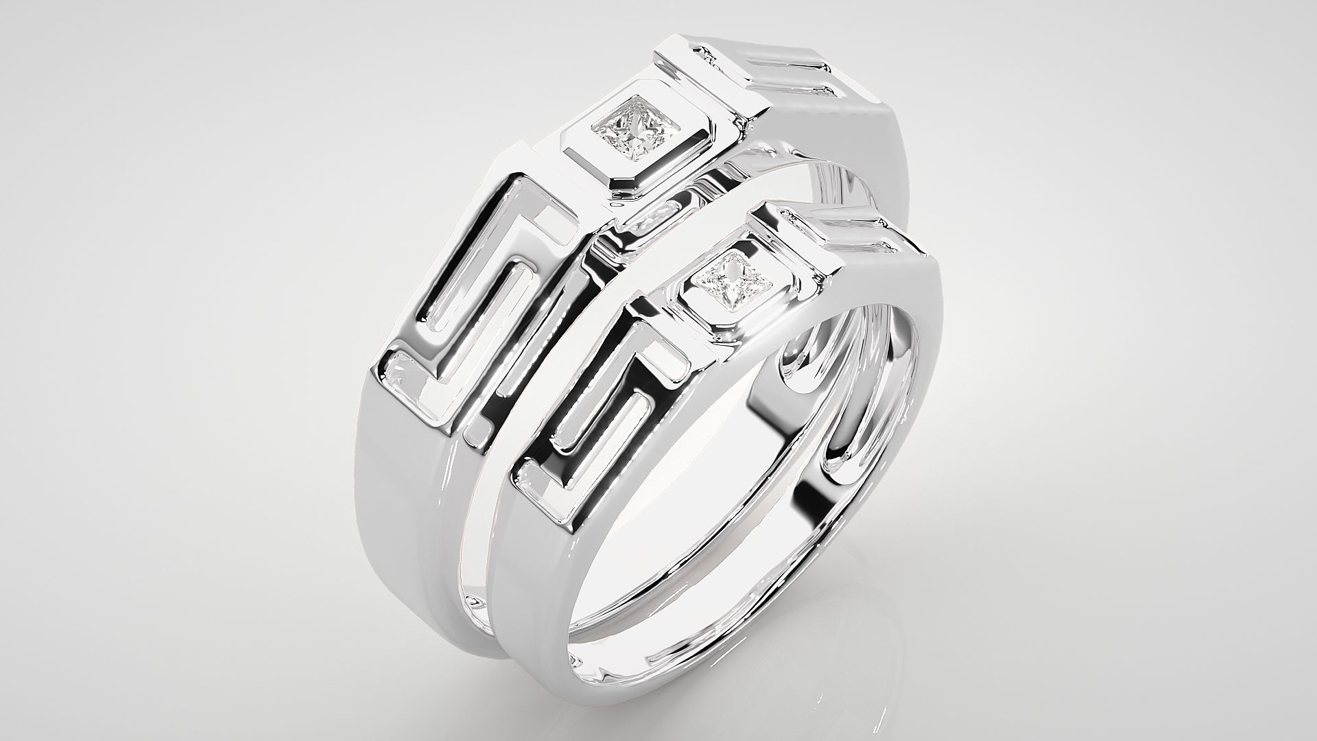 Princess Solitaire Superman Couple Band Ring 3dm stl render 3D print model_8