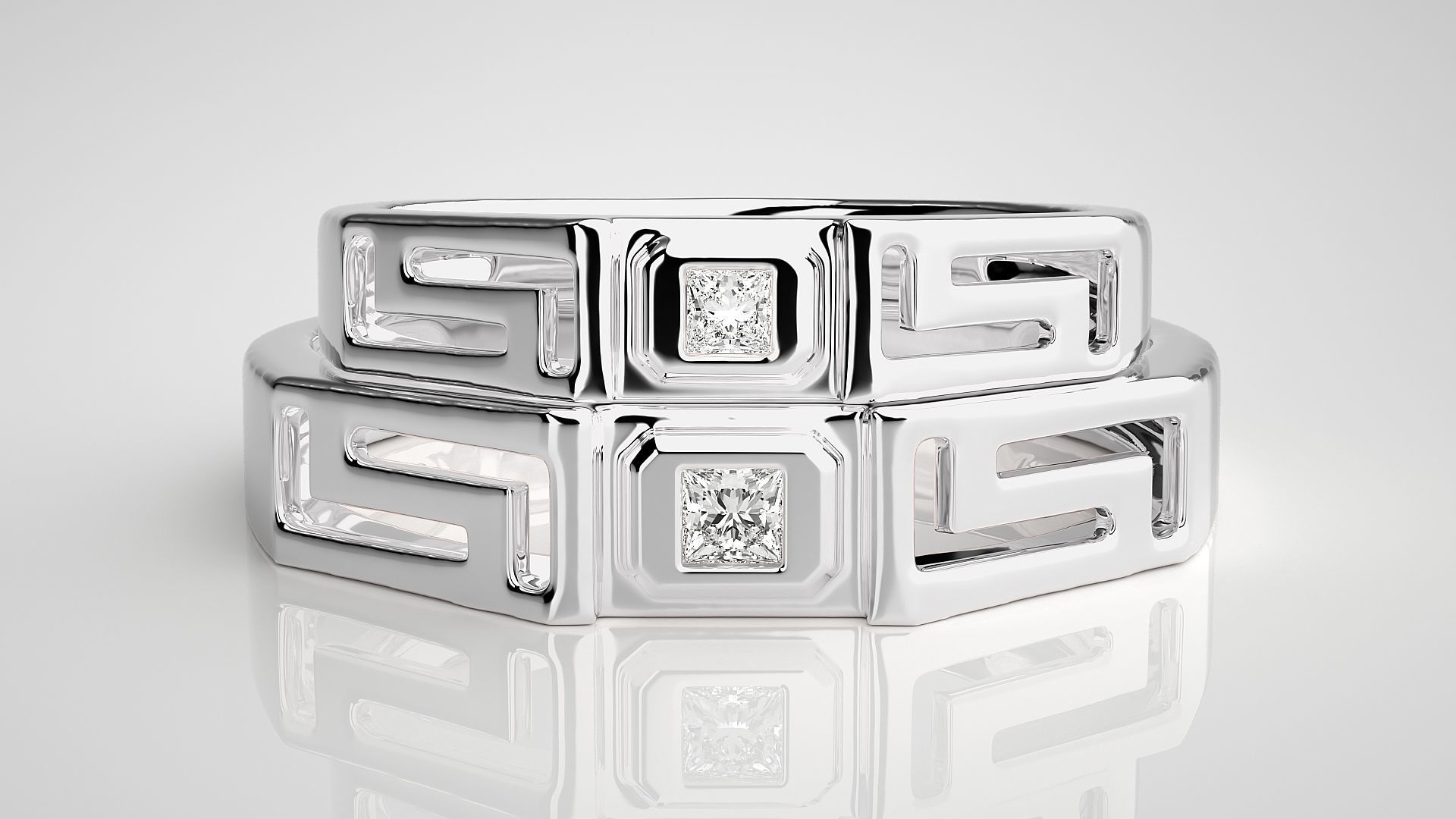 Princess Solitaire Superman Couple Band Ring 3dm stl render 3D print model_7