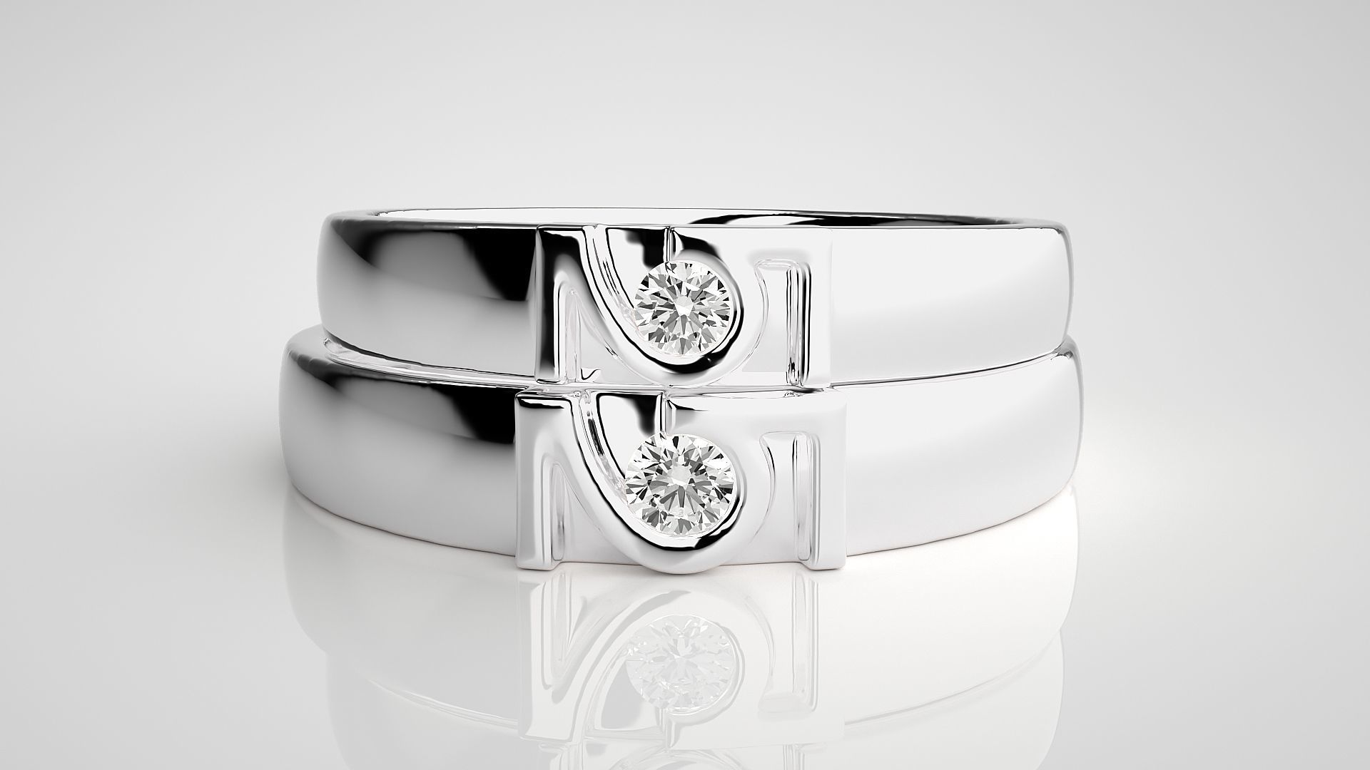 Solitaire Couple Band Ring 3dm stl render detail  3D print model_7