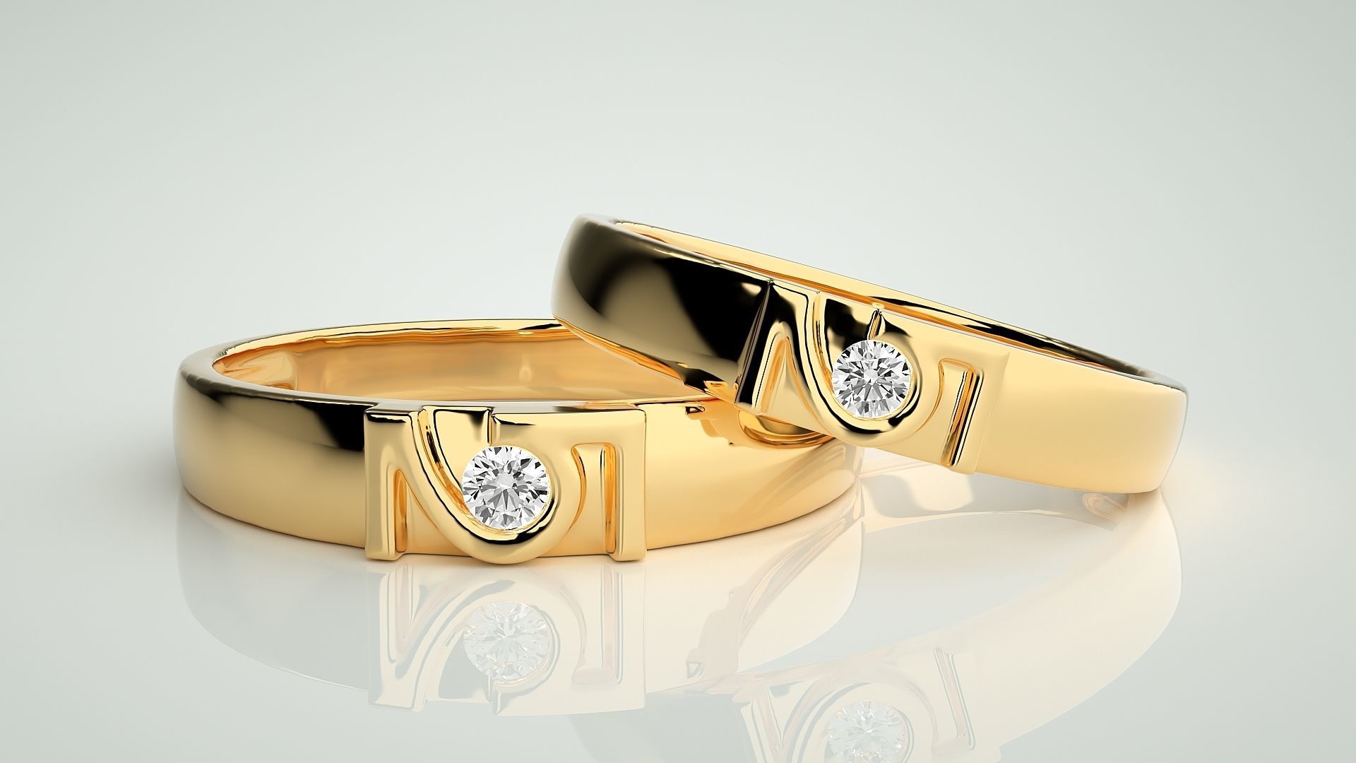 Solitaire Couple Band Ring 3dm stl render detail  3D print model_9