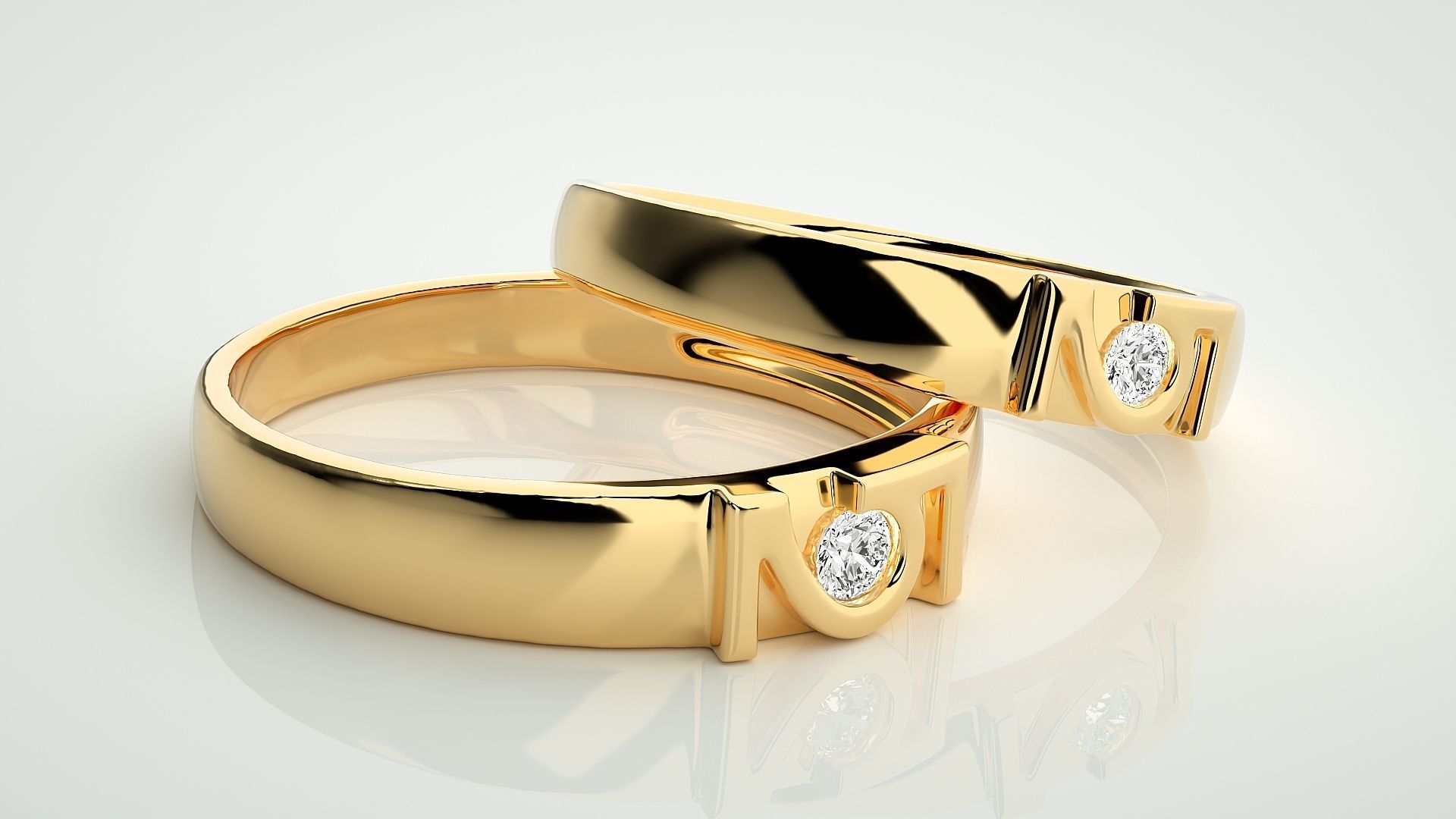 Solitaire Couple Band Ring 3dm stl render detail  3D print model_10