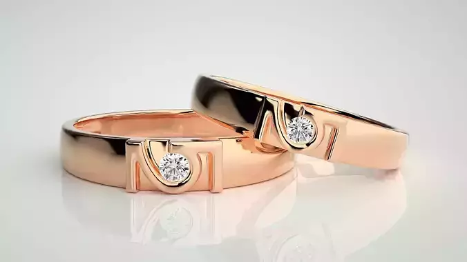 Solitaire Couple Band Ring 3dm stl render detail 