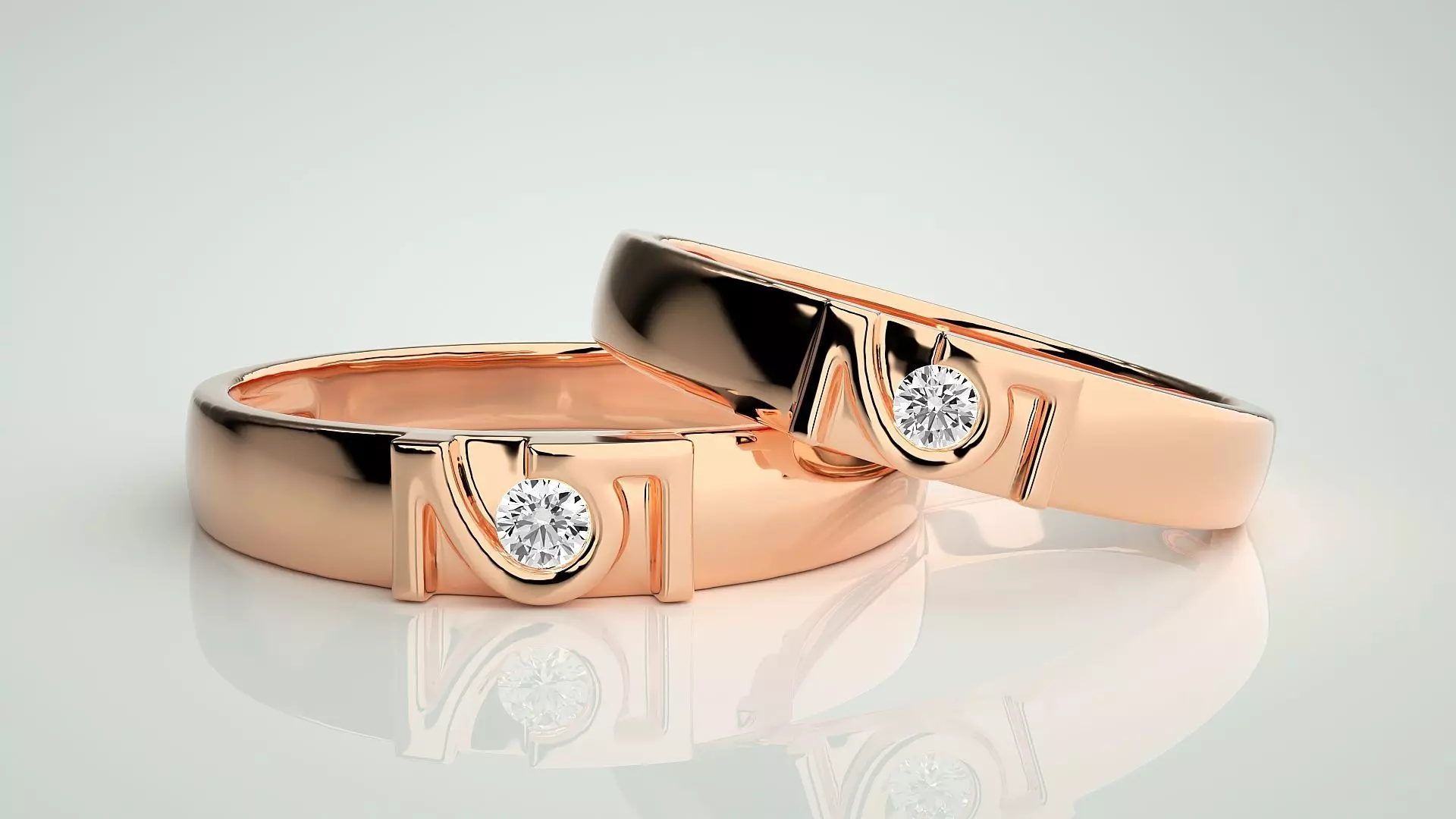 Solitaire Couple Band Ring 3dm stl render detail  3D print model_0