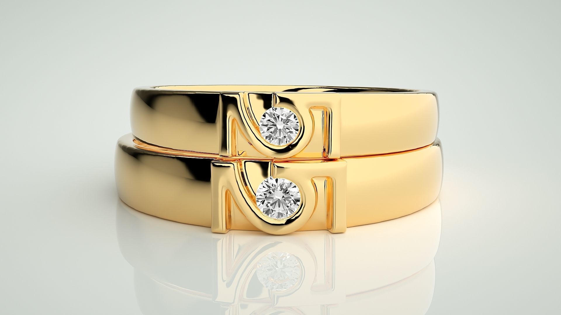 Solitaire Couple Band Ring 3dm stl render detail  3D print model_11