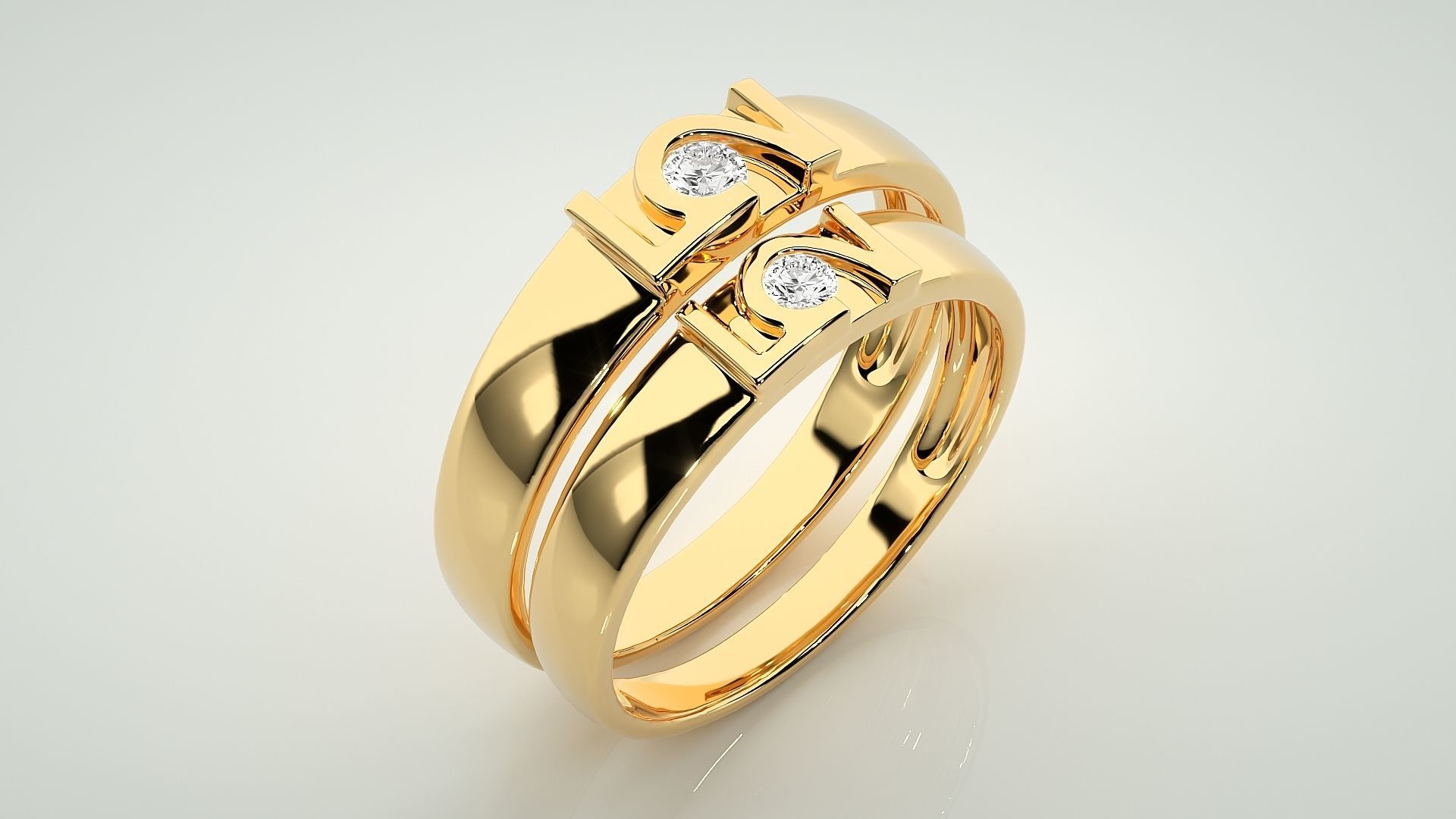 Solitaire Couple Band Ring 3dm stl render detail  3D print model_12