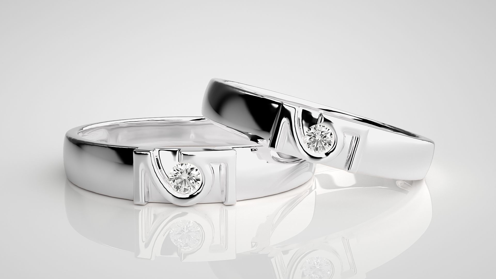 Solitaire Couple Band Ring 3dm stl render detail  3D print model_5