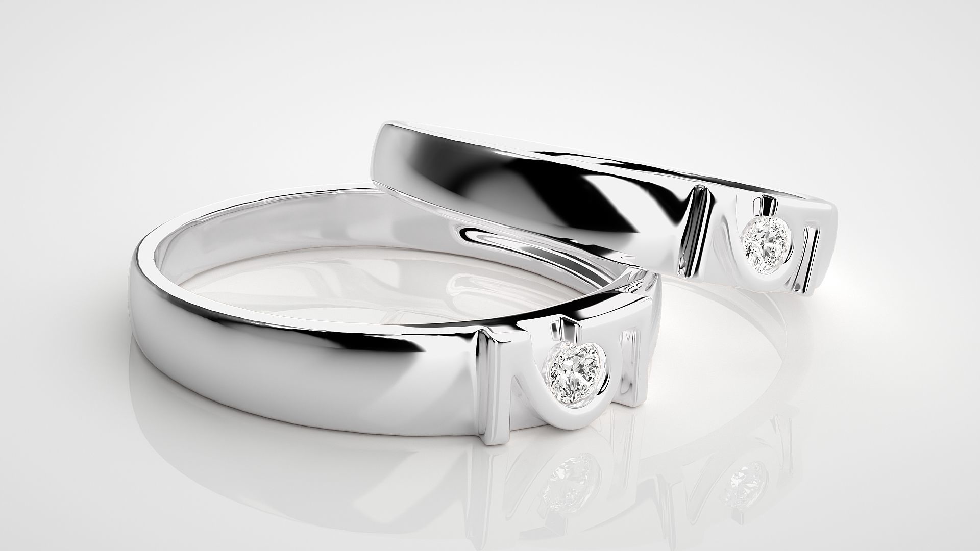 Solitaire Couple Band Ring 3dm stl render detail  3D print model_6