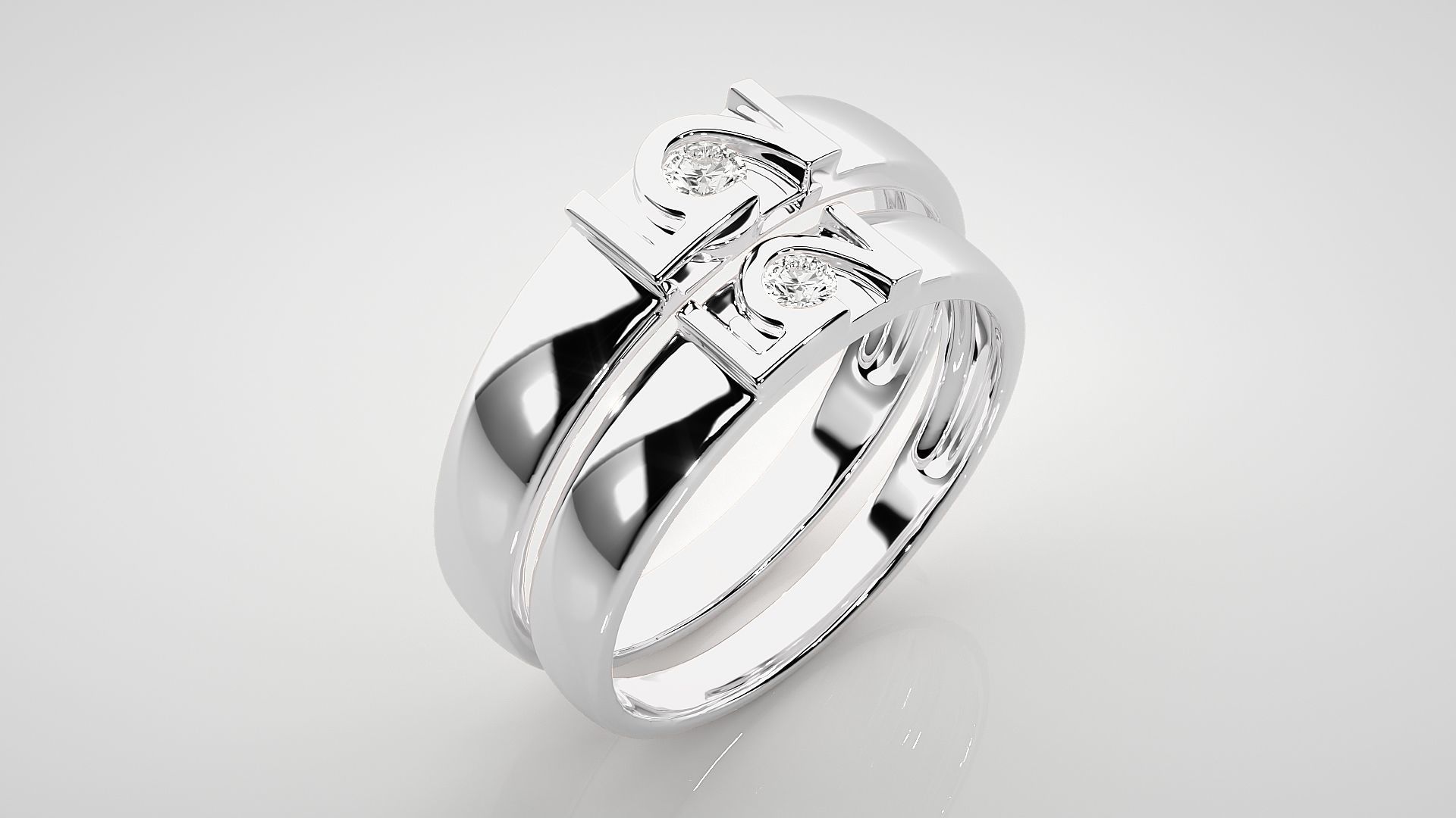 Solitaire Couple Band Ring 3dm stl render detail  3D print model_8