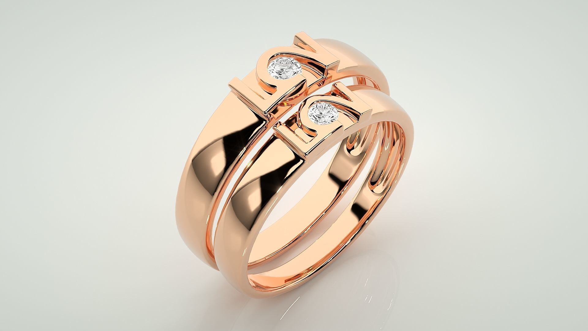 Solitaire Couple Band Ring 3dm stl render detail  3D print model_4