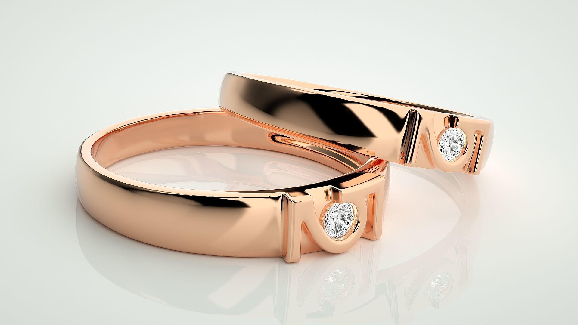 Solitaire Couple Band Ring 3dm stl render detail  3D print model_1