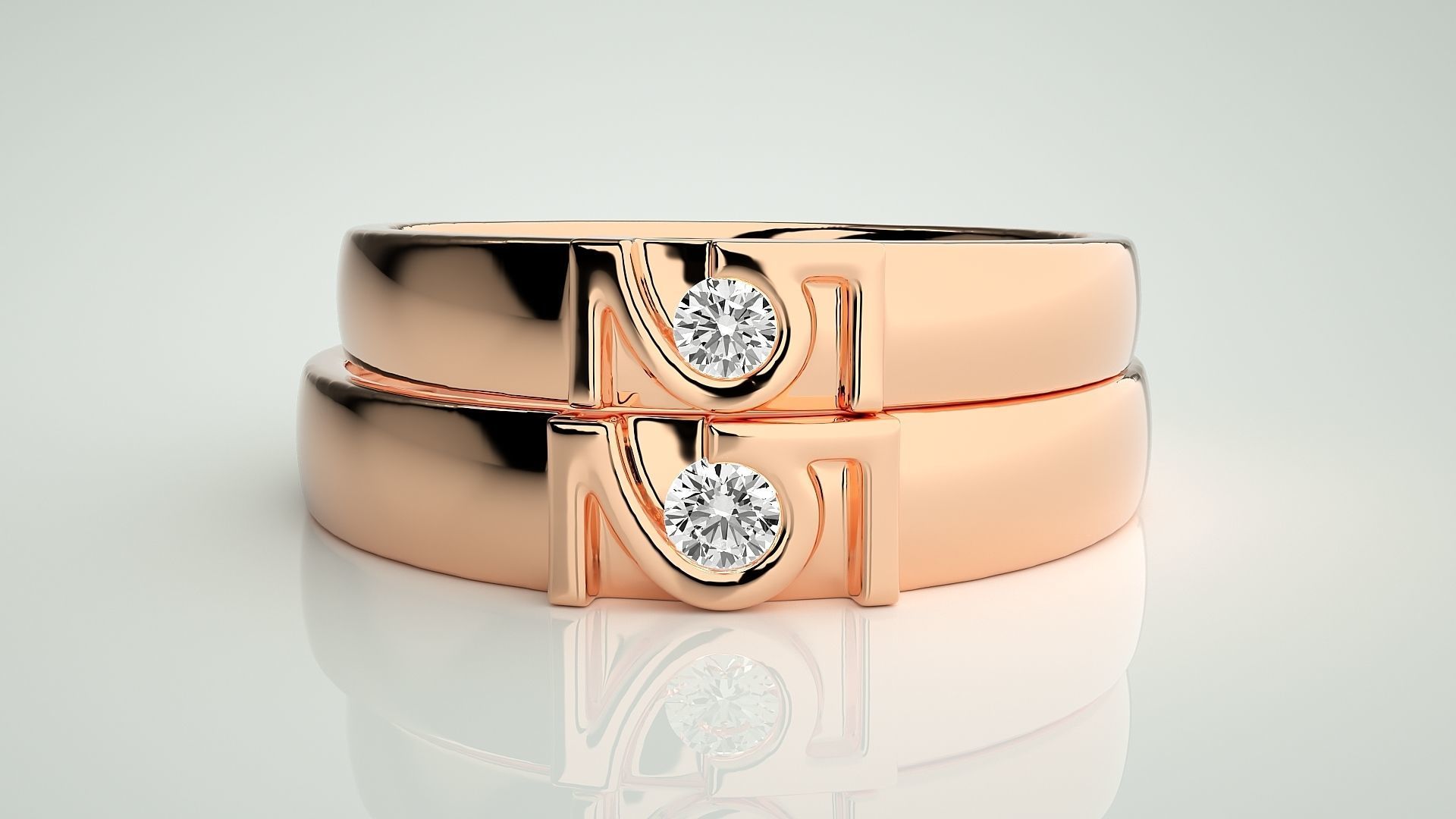 Solitaire Couple Band Ring 3dm stl render detail  3D print model_2