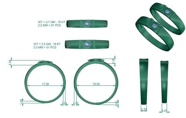 Solitaire Couple Band Ring 3dm stl render detail  3D print model_3