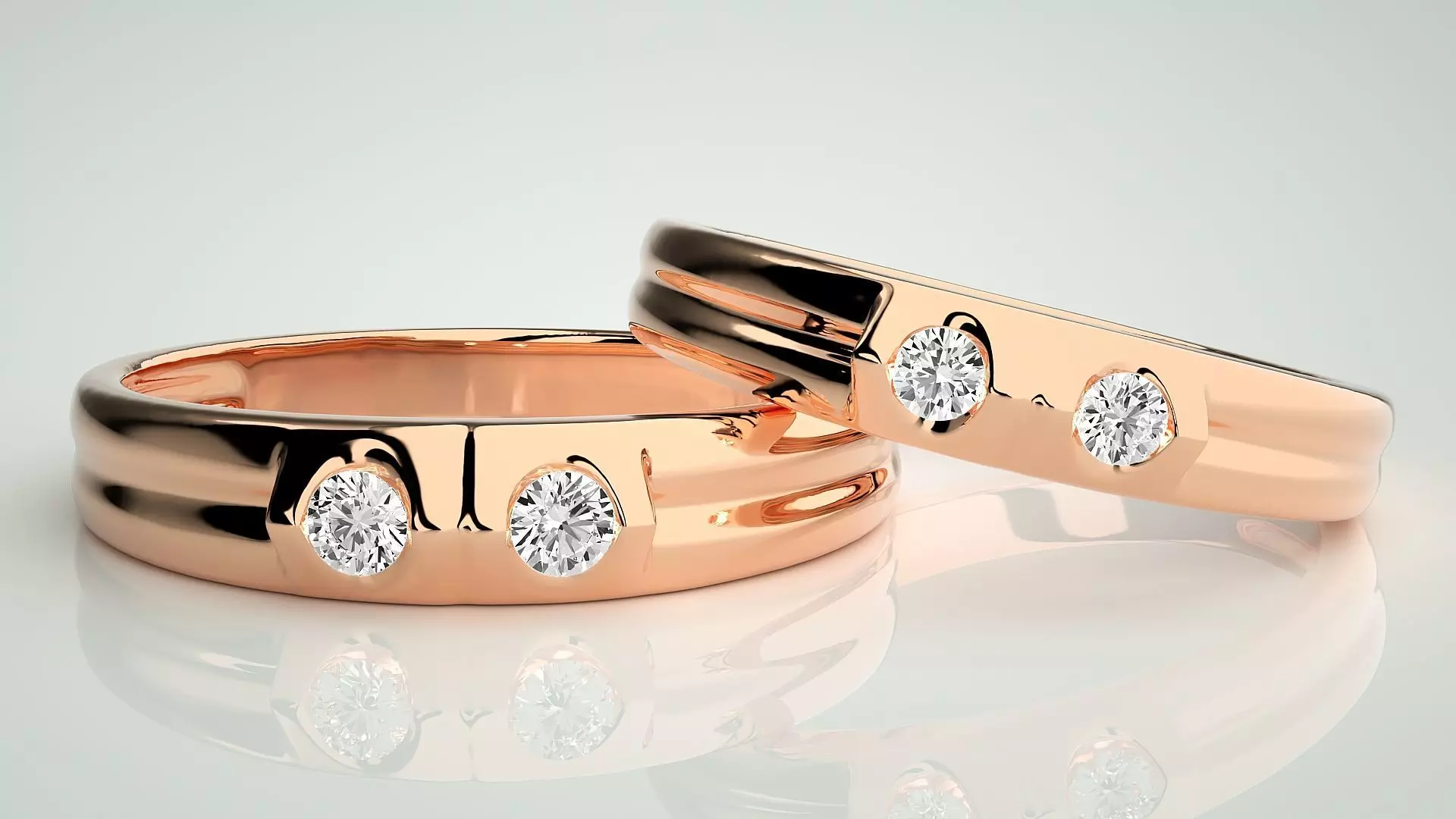 Bi-Diamond Couple Band Ring 3dm stl render detail  3D print model_0