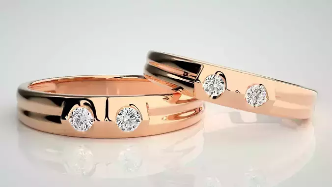Bi-Diamond Couple Band Ring 3dm stl render detail  3D print model