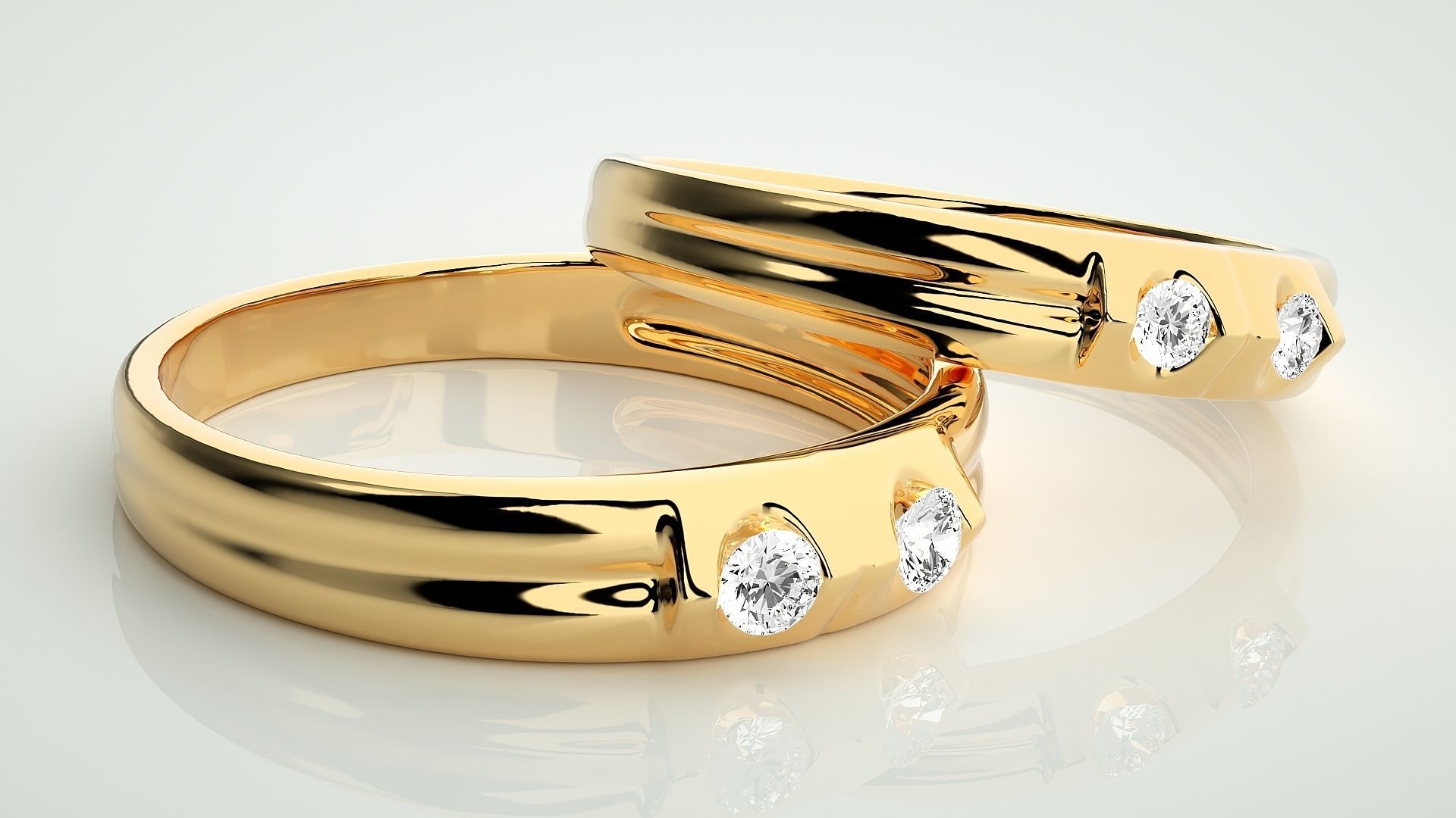 Bi-Diamond Couple Band Ring 3dm stl render detail  3D print model_10