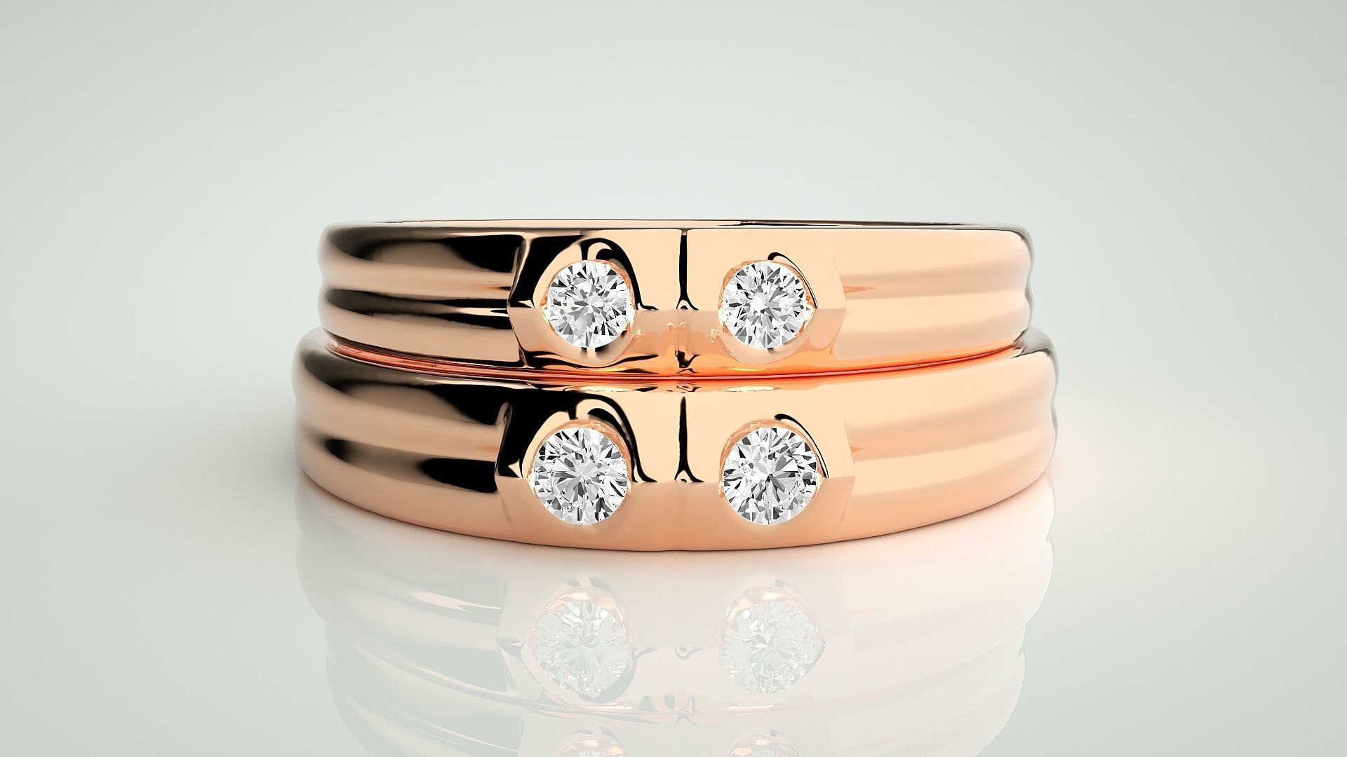 Bi-Diamond Couple Band Ring 3dm stl render detail  3D print model_2