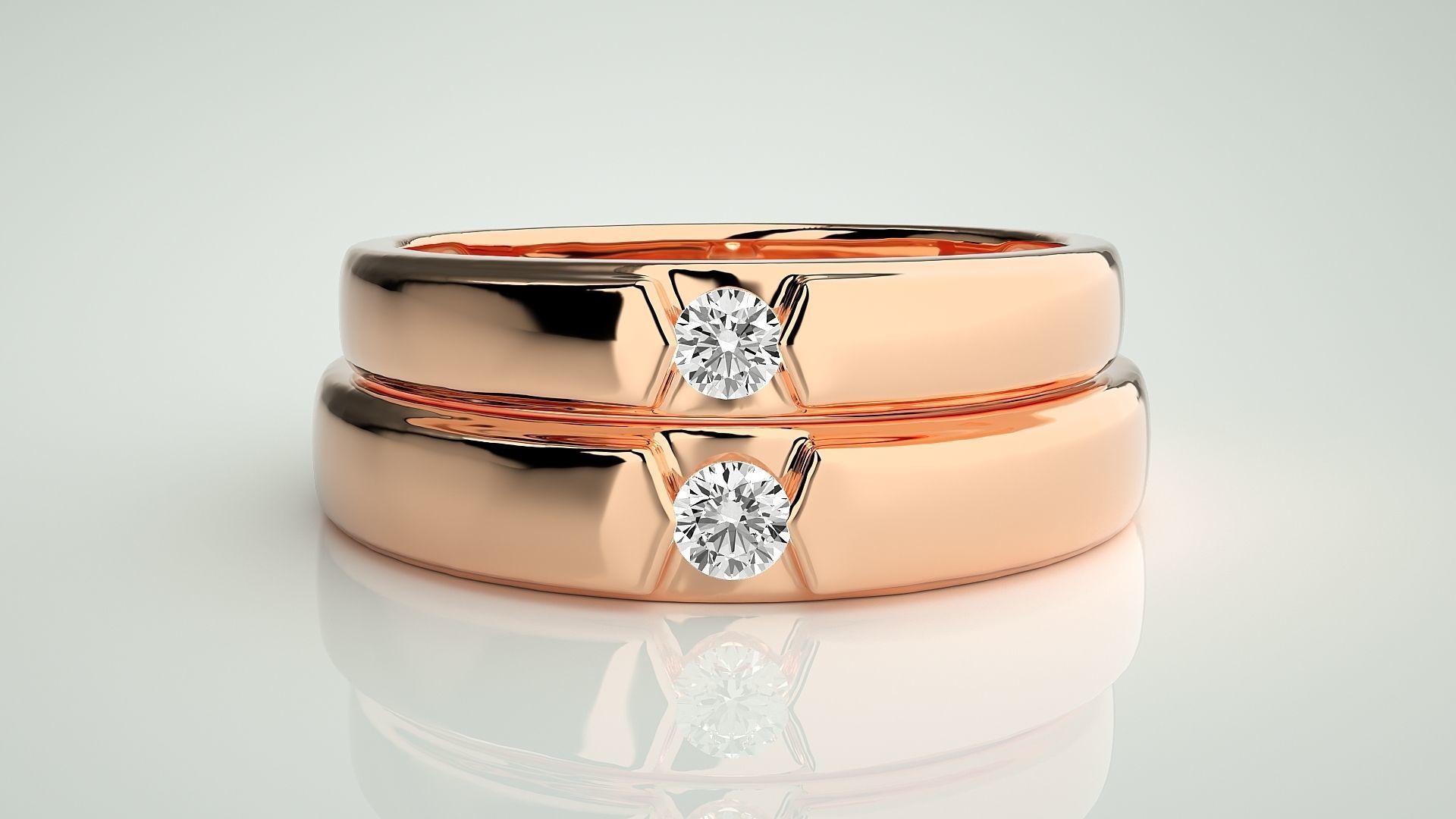 Solitaire Couple Band Ring 3dm stl render detail 3D print model_2
