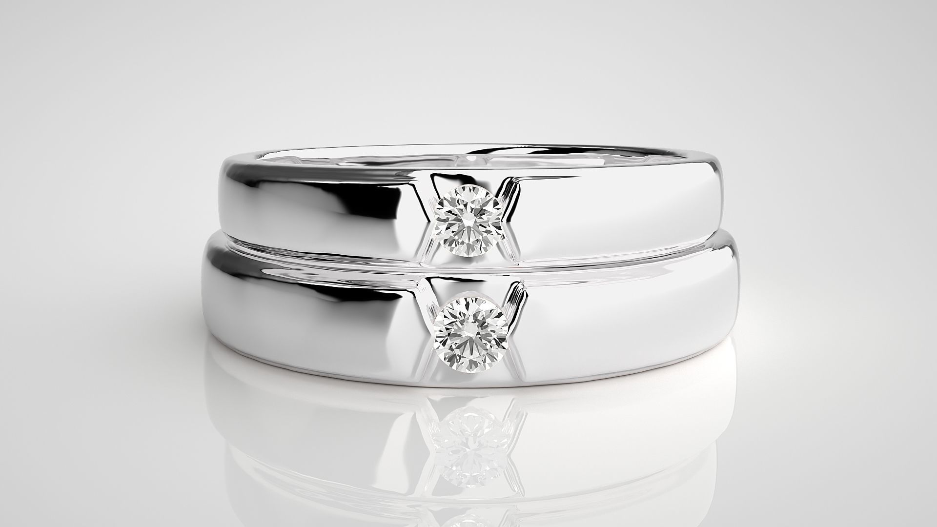 Solitaire Couple Band Ring 3dm stl render detail 3D print model_7