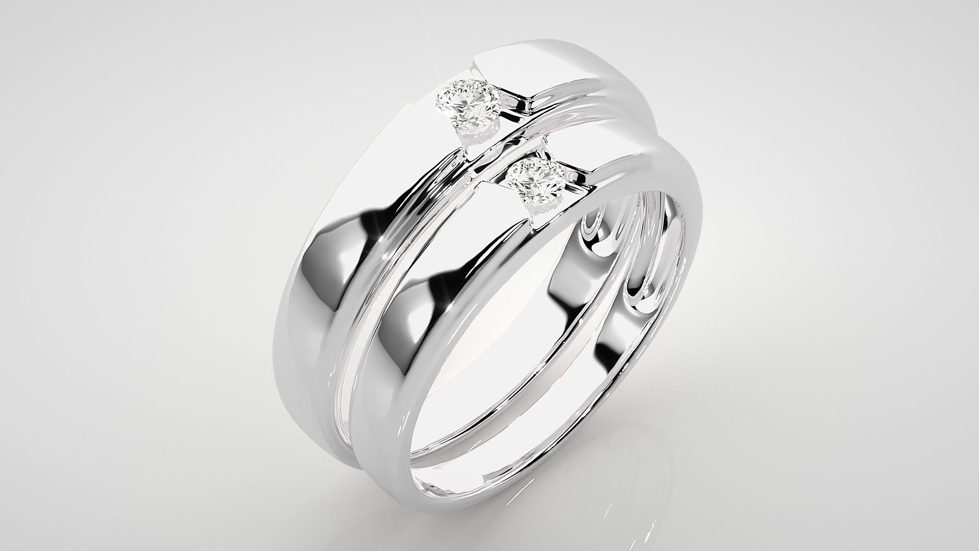 Solitaire Couple Band Ring 3dm stl render detail 3D print model_8