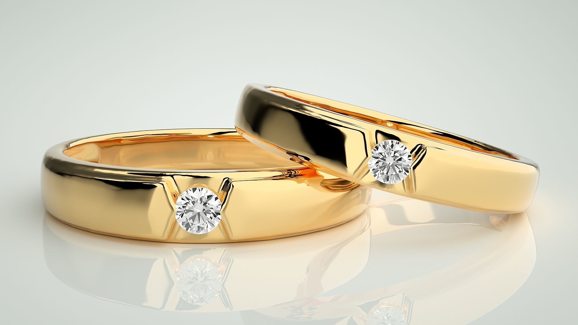 Solitaire Couple Band Ring 3dm stl render detail 3D print model_9