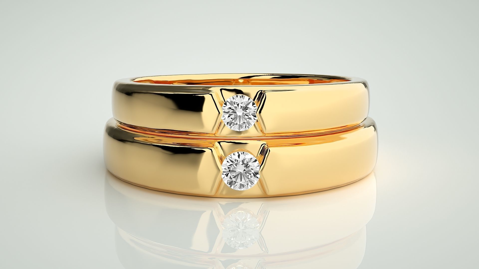 Solitaire Couple Band Ring 3dm stl render detail 3D print model_11
