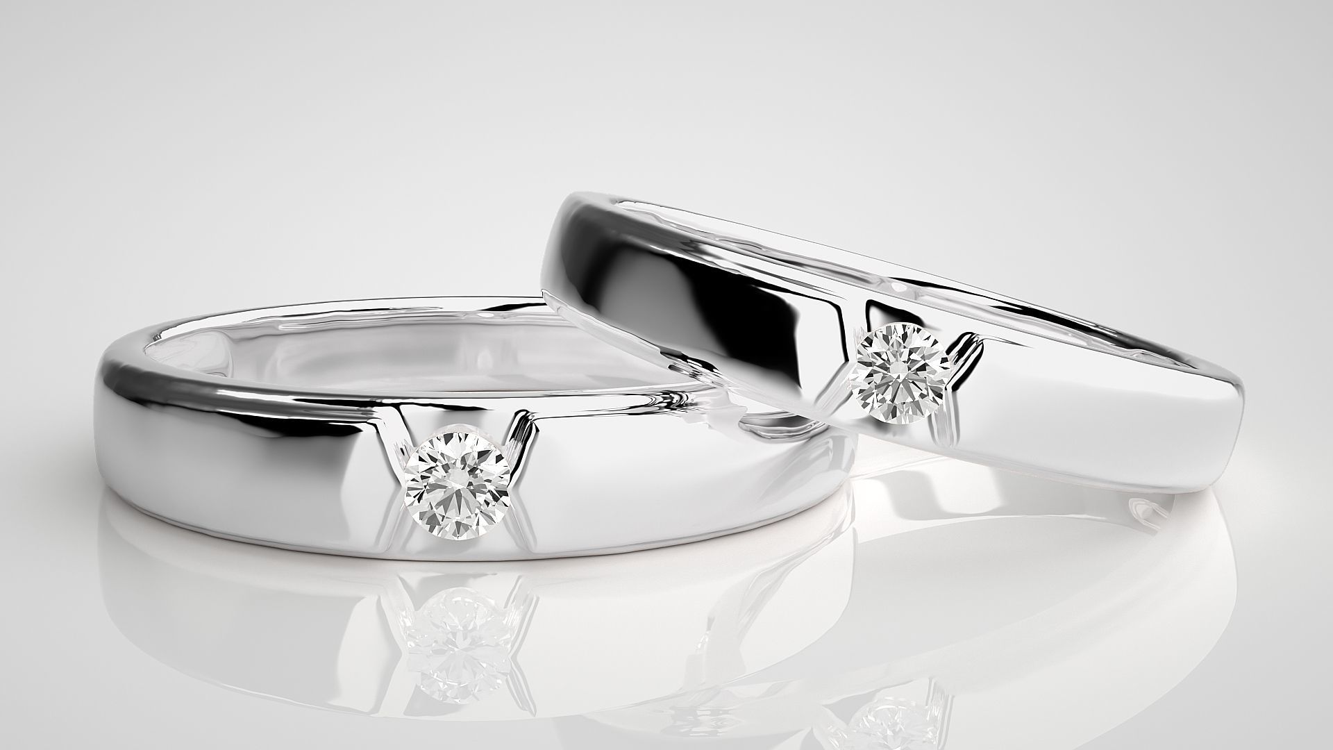 Solitaire Couple Band Ring 3dm stl render detail 3D print model_5