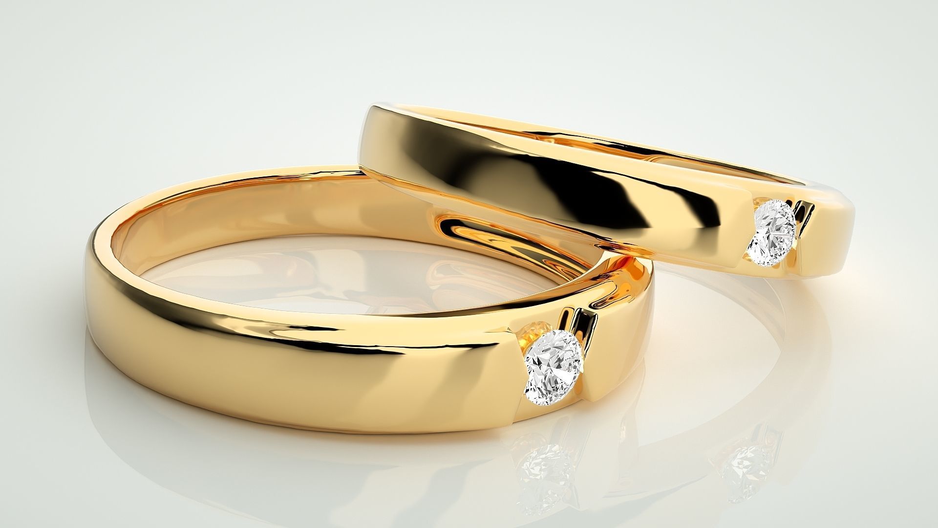 Solitaire Couple Band Ring 3dm stl render detail 3D print model_10