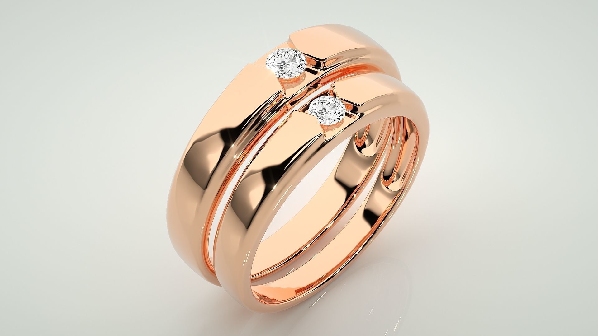 Solitaire Couple Band Ring 3dm stl render detail 3D print model_4