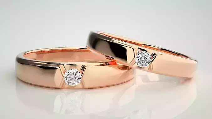 Solitaire Couple Band Ring 3dm stl render detail